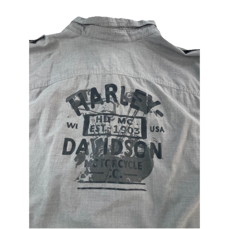 Mens Harley Davidson Motorcycle Gray SS Button-Down Work Shirt Size 4XL