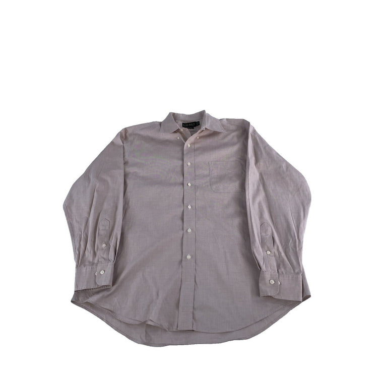 Men Ralph Lauren Non-Iron Solid Beige Khaki LongSleeve Dress Shirt Size 17-34/35