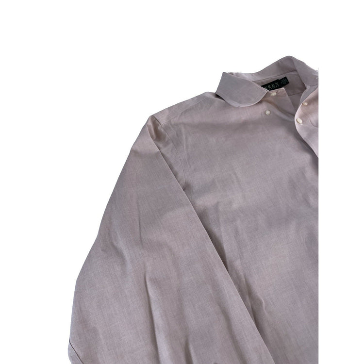 Men Ralph Lauren Non-Iron Solid Beige Khaki LongSleeve Dress Shirt Size 17-34/35