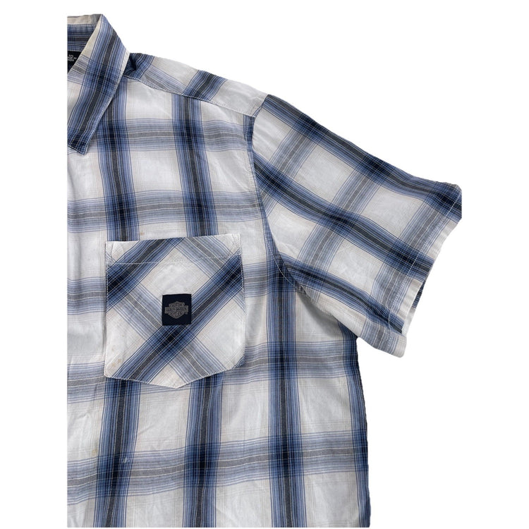 Mens Harley Davidson LightBlue&White Buttonup W/Plaid Pattern Shirt Size Xxl