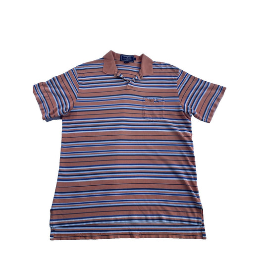 Mens Polo Sport Ralph Lauren Size Large Orange & Blue Striped Shirt
