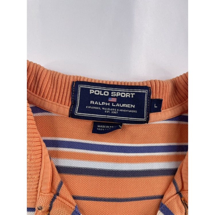 Mens Polo Sport Ralph Lauren Size Large Orange & Blue Striped Shirt