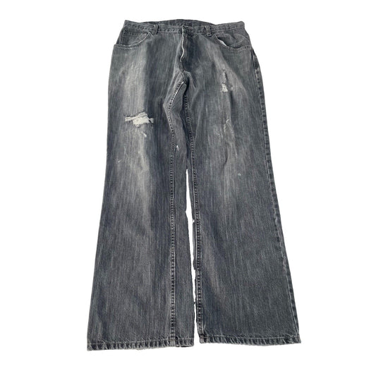 Mens Vintage Arizona Gray Black Faded Distressed Ripped Boot Cut Jeans SIZE 36