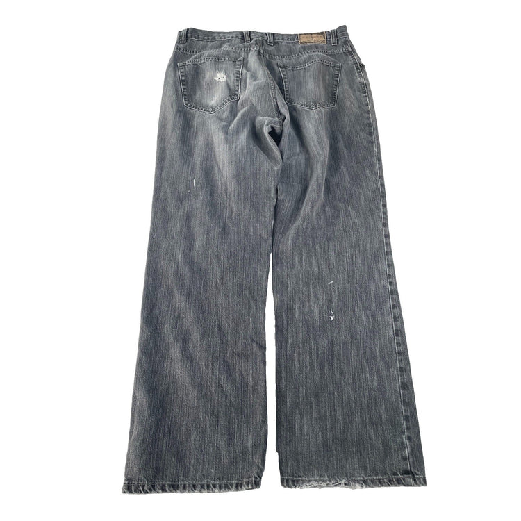 Mens Vintage Arizona Gray Black Faded Distressed Ripped Boot Cut Jeans SIZE 36