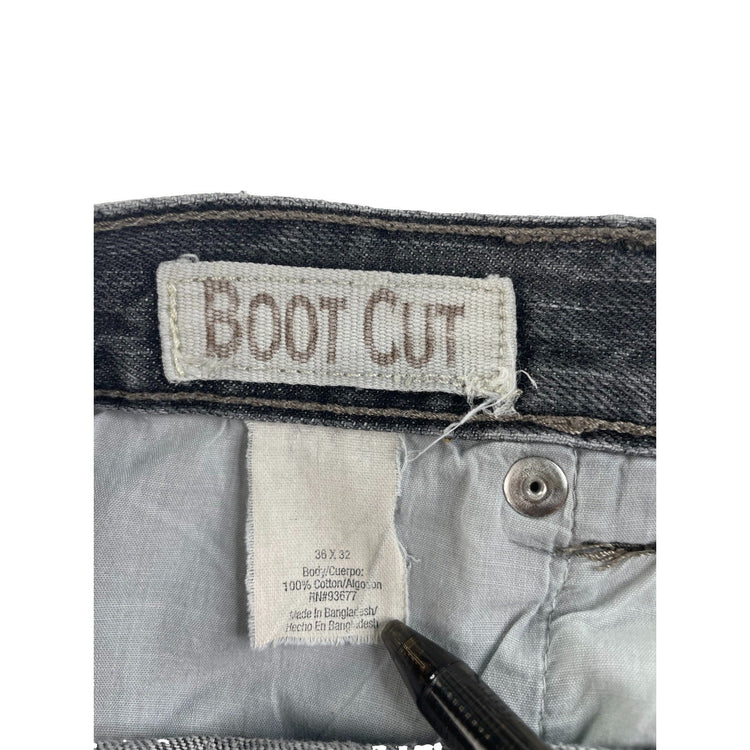 Mens Vintage Arizona Gray Black Faded Distressed Ripped Boot Cut Jeans SIZE 36