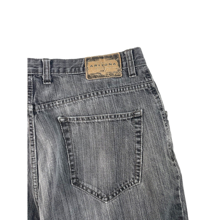 Mens Vintage Arizona Gray Black Faded Distressed Ripped Boot Cut Jeans SIZE 36