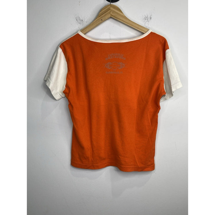 Women’s Vintage Harley Davidson 2003 HD Orange White S/S Rochester Sz XL