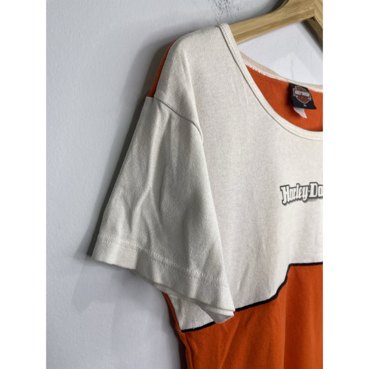 Women’s Vintage Harley Davidson 2003 HD Orange White S/S Rochester Sz XL