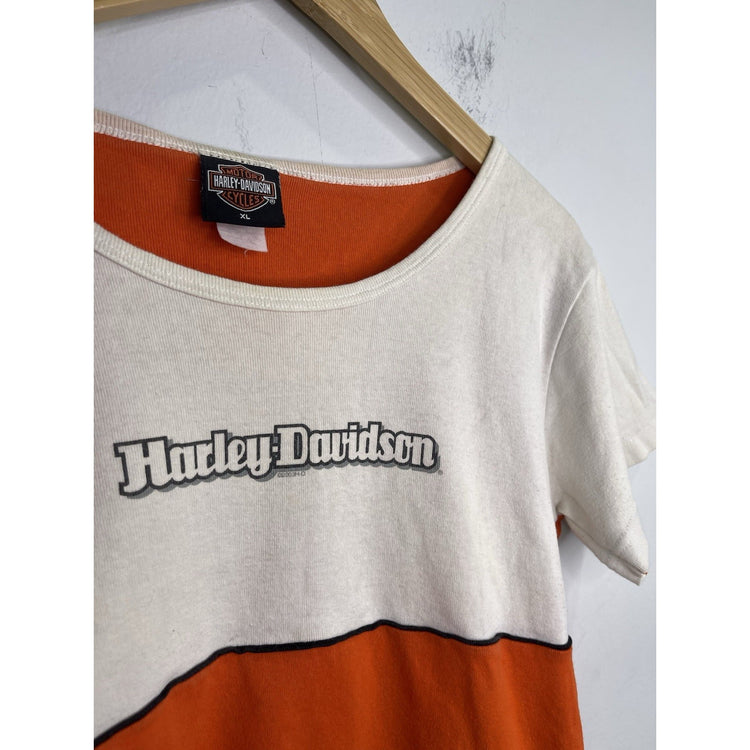 Women’s Vintage Harley Davidson 2003 HD Orange White S/S Rochester Sz XL