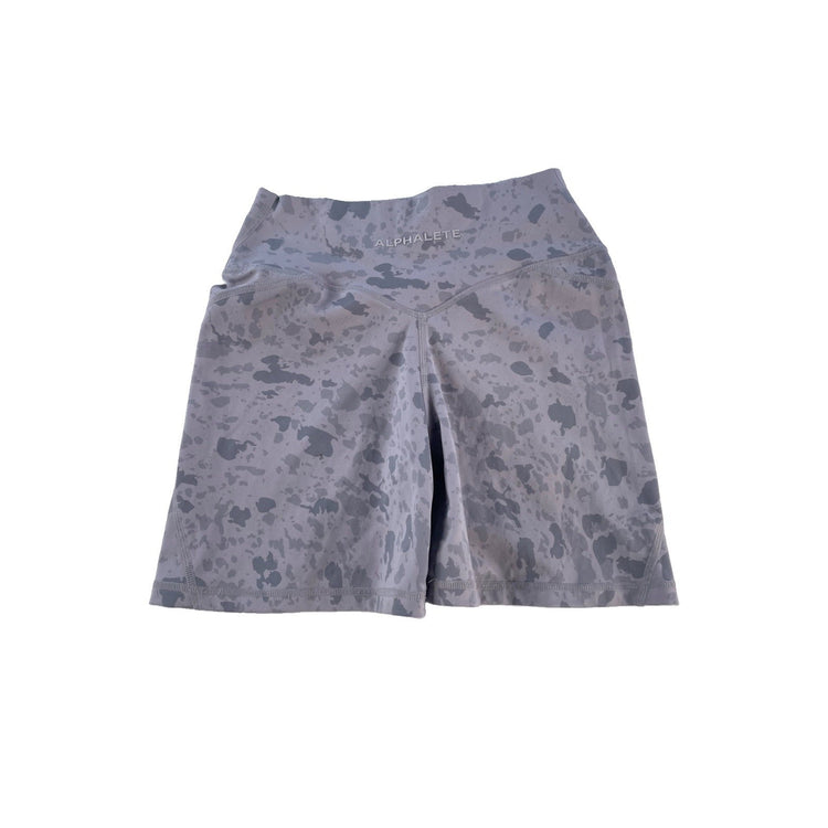 Womens Alphalete Gray Camo Spotted Crossover Waist Athletic Biker Shorts SIZE XS