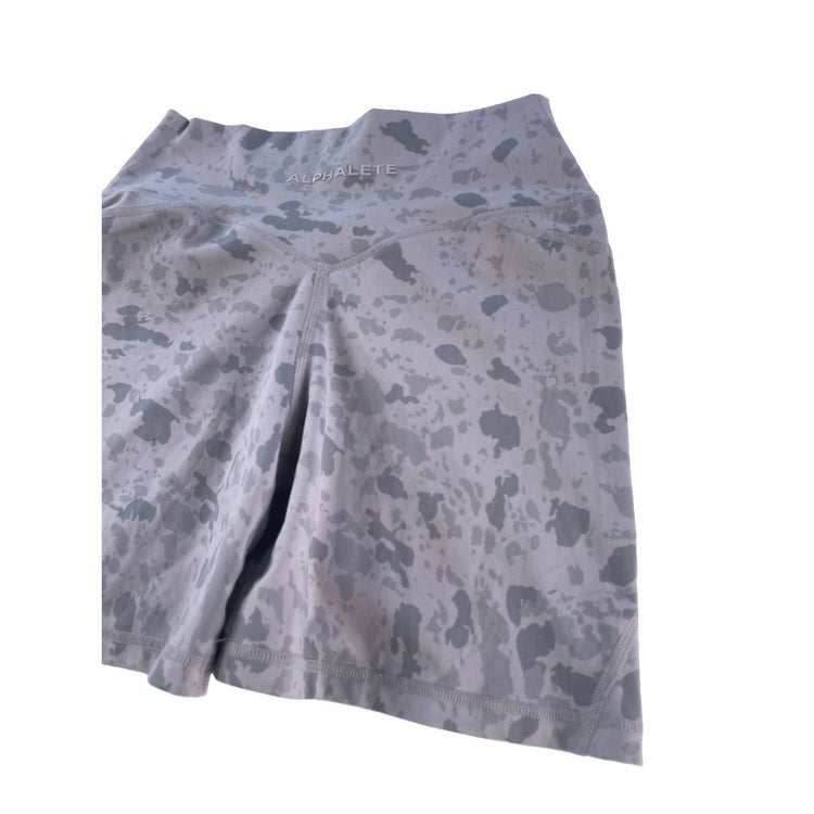 Womens Alphalete Gray Camo Spotted Crossover Waist Athletic Biker Shorts SIZE XS