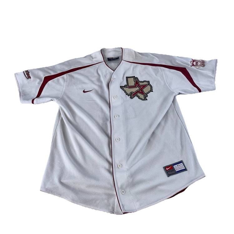 Mens Nike White Houston Astros Andy Pettitte Button Up Jersey Size Medium