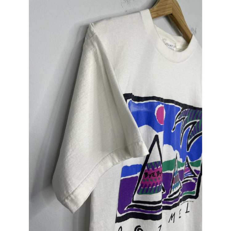 Adult Vintage 80s Cozumel Graphic Art T-shirt Bye-Bye Brand Sz Large