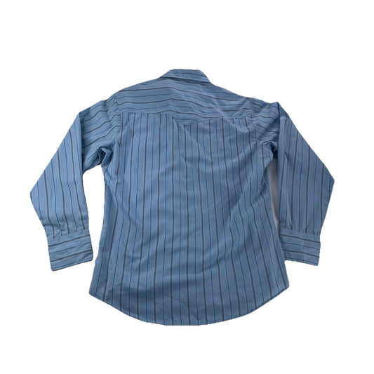 Mens Vintage Wrangler Sky Blue Long Sleeve Western Striped Button Up Shirt SizeM