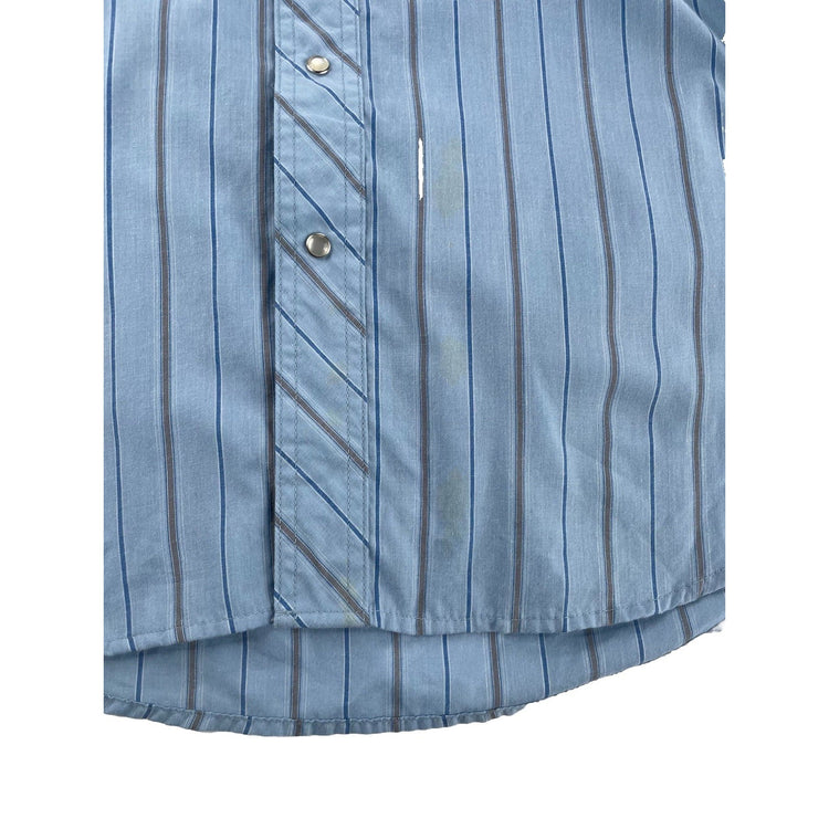 Mens Vintage Wrangler Sky Blue Long Sleeve Western Striped Button Up Shirt SizeM