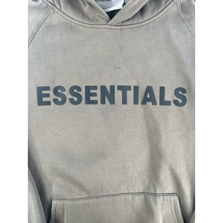 Mens Fear Of God Essentials 3D Silicon Logo Pullover Hoodie Taupe Brown Size L