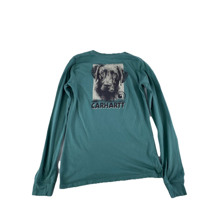 Boy’s Carhartt Green Long Sleeve Dog Graphic Pocket Shirt Size XL 18-20