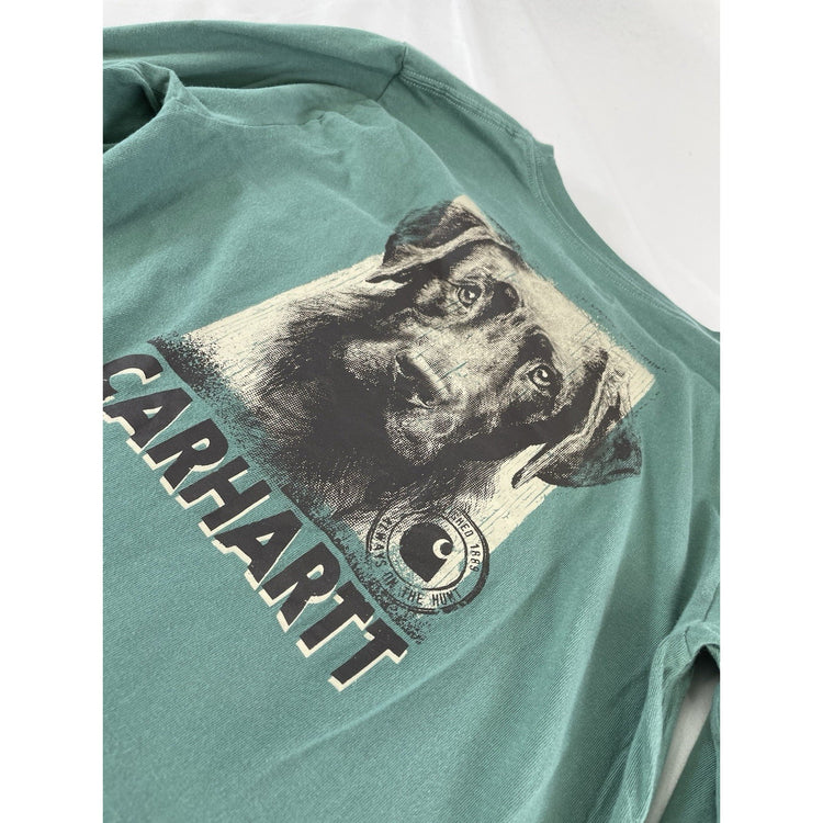 Boy’s Carhartt Green Long Sleeve Dog Graphic Pocket Shirt Size XL 18-20