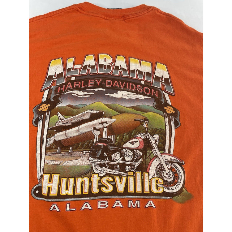 Mens 2001 Harley Davidson Orange ‘Fat Boys Rule’ Alabama T Shirt Size XL