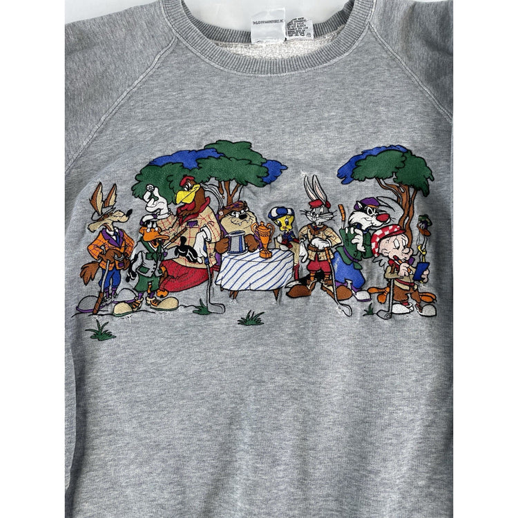 Mens Vintage 90s Acme Clothing Looney Tunes Graphic Gray Golf Sweatshirt Size L