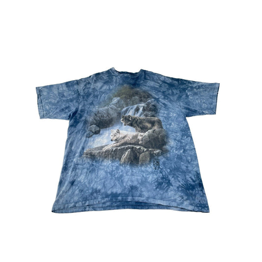 Mens Vintage The Mountain 1999 Bob Henley NWF Wolf Waterfall Tie Dye Tee Size XL