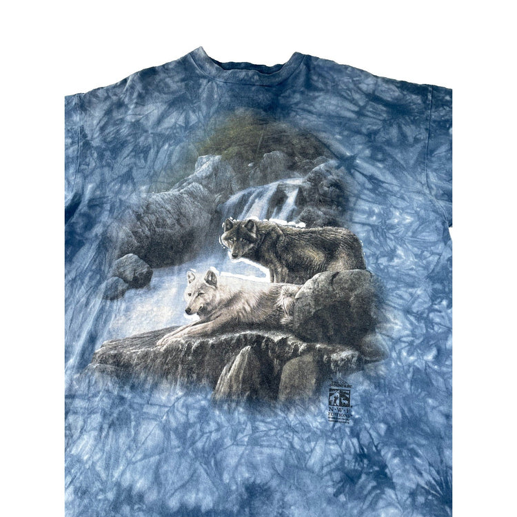 Mens Vintage The Mountain 1999 Bob Henley NWF Wolf Waterfall Tie Dye Tee Size XL