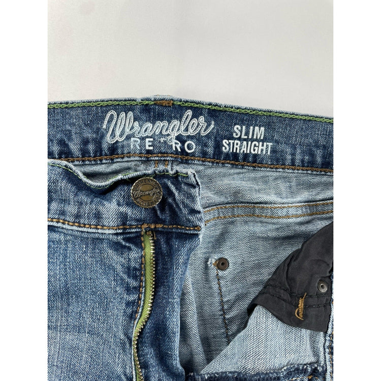 Mens Wrangler Retro Slim Straight Blue Jeans Size 31x30