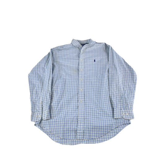Mens Polo Ralph Lauren Yellow Blue Plaid Yarmouth Button Down Size 16 34/35