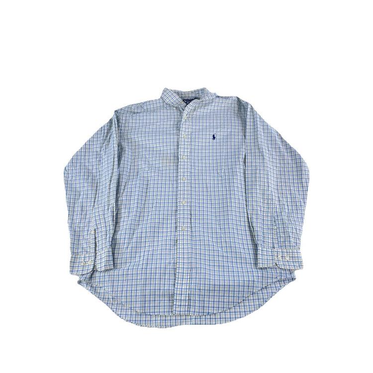Mens Polo Ralph Lauren Yellow Blue Plaid Yarmouth Button Down Size 16 34/35