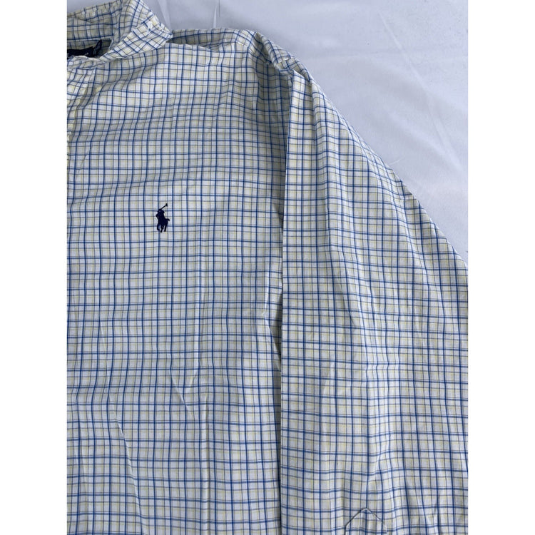 Mens Polo Ralph Lauren Yellow Blue Plaid Yarmouth Button Down Size 16 34/35