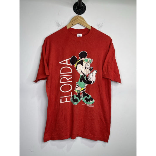 Adult VTG Velva Sheen Mickey Mouse Disney Florida Beach T shirt Red Size XL