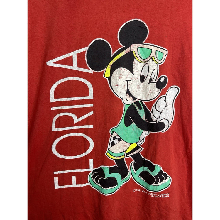 Adult VTG Velva Sheen Mickey Mouse Disney Florida Beach T shirt Red Size XL