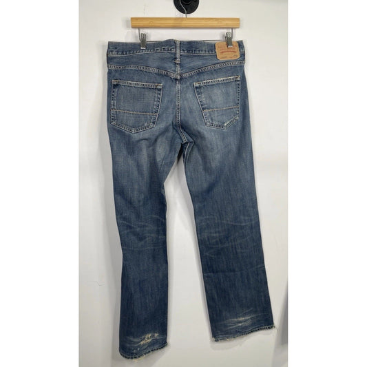 Men’s Abercrombie & Fitch 5 Pocket Straight Distressed Wash Denim Jeans 33x32