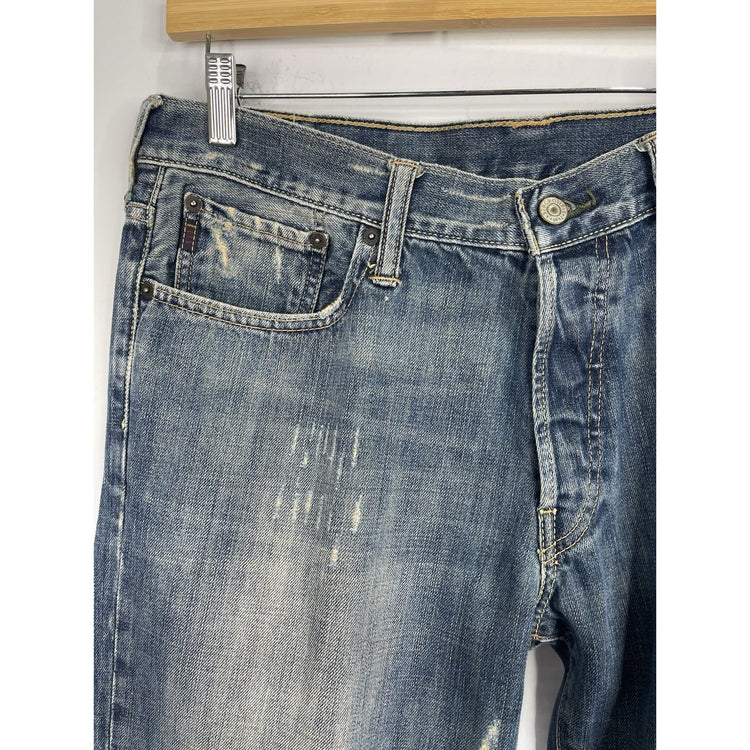 Men’s Abercrombie & Fitch 5 Pocket Straight Distressed Wash Denim Jeans 33x32