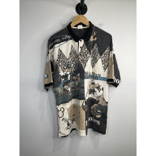 Vintage 1990s THE DISNEY STORE Mickey Donald Duck Goofy Golf Club Polo Shirt XL