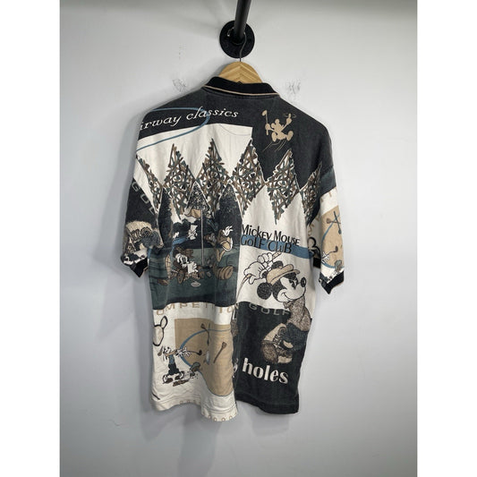 Vintage 1990s THE DISNEY STORE Mickey Donald Duck Goofy Golf Club Polo Shirt XL