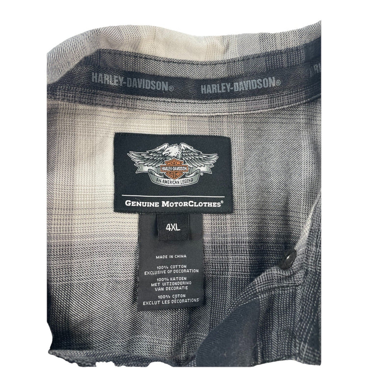 Mens Harley Davidson Black&White Plaid Button-Down Flannel Size 4XL