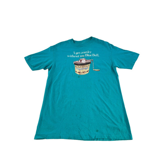 Mens Vintage 90s Hanes Beefy Teal Blue Bell Ice Cream Promo T-Shirt SIZE L