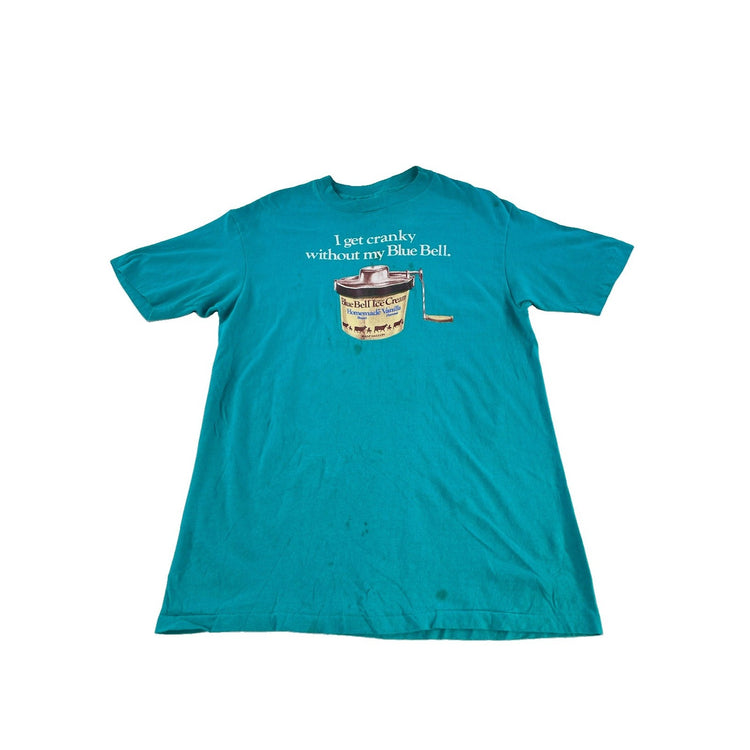 Mens Vintage 90s Hanes Beefy Teal Blue Bell Ice Cream Promo T-Shirt SIZE L