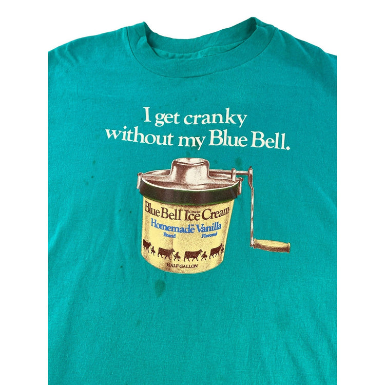 Mens Vintage 90s Hanes Beefy Teal Blue Bell Ice Cream Promo T-Shirt SIZE L