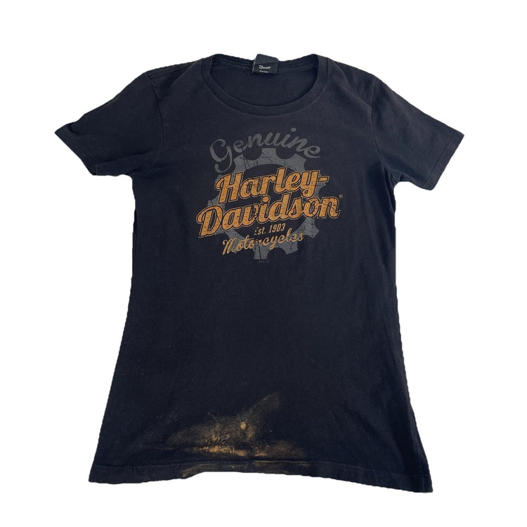 Womens Harley Davidson Genuine Motorcycle Basic Black Tee Slim Fit Size S