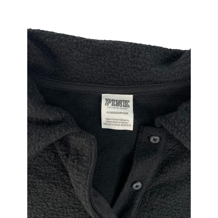 Women's Victoria's Secret Pink Black Button-Front Cropped Polo Shirt Size XL