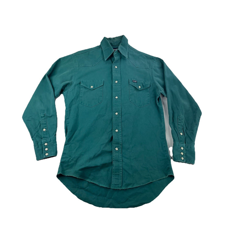 Men’s Wrangler Teal-green Long Sleeve Button Up Work Shirt Size M