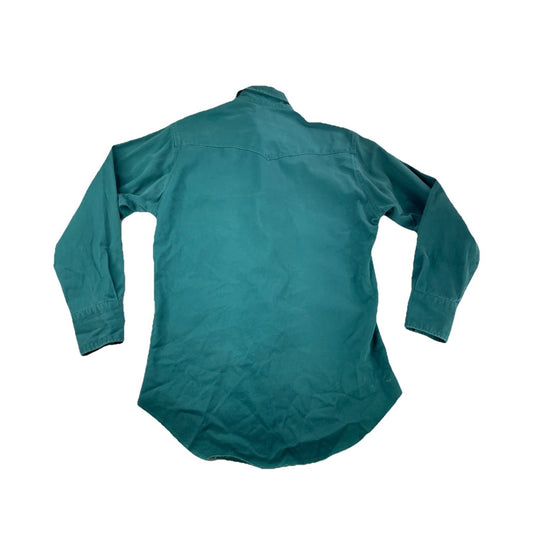 Men’s Wrangler Teal-green Long Sleeve Button Up Work Shirt Size M