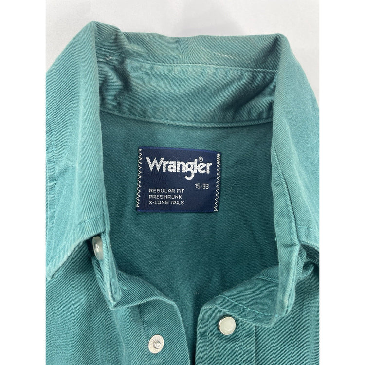 Men’s Wrangler Teal-green Long Sleeve Button Up Work Shirt Size M
