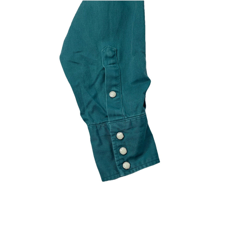 Men’s Wrangler Teal-green Long Sleeve Button Up Work Shirt Size M