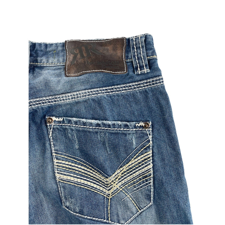 Mens Rock&Roll Cowboy Denim Loose Fit Blue Jeans Size 33x36