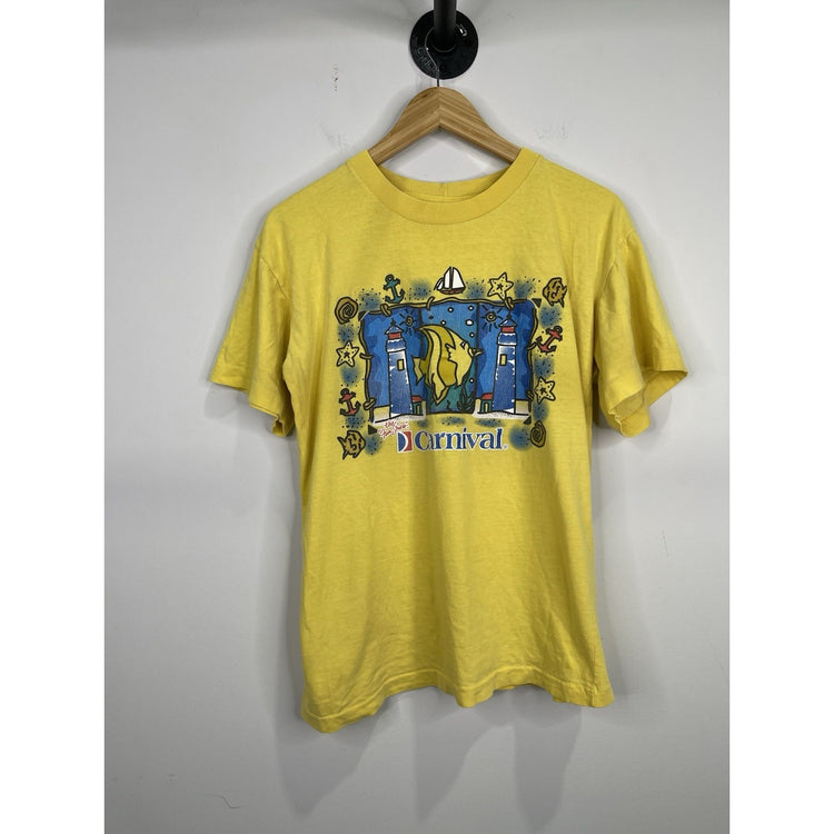 Men’s Vintage Carnival Cruise Yellow Ship Sailing T Shirt Sz L