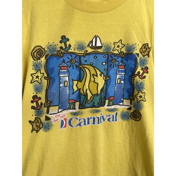 Men’s Vintage Carnival Cruise Yellow Ship Sailing T Shirt Sz L