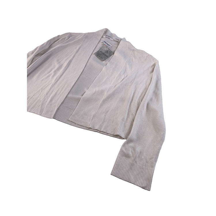 Women's Calvin Klein White Open-Front Cropped Cardigan Size S